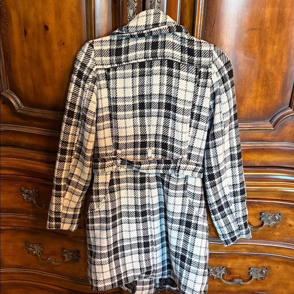 Paris Blues Black and White Plaid Trench Coat - Picture 2 of 7